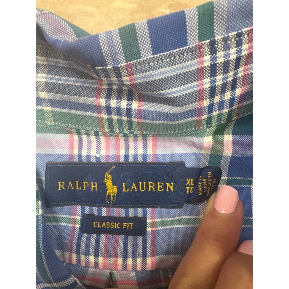 Ralph Lauren Classic Fit Plaid Short Sleeve Button Up Shirt Mens XL‎ Blue Green - Picture 8 of 9